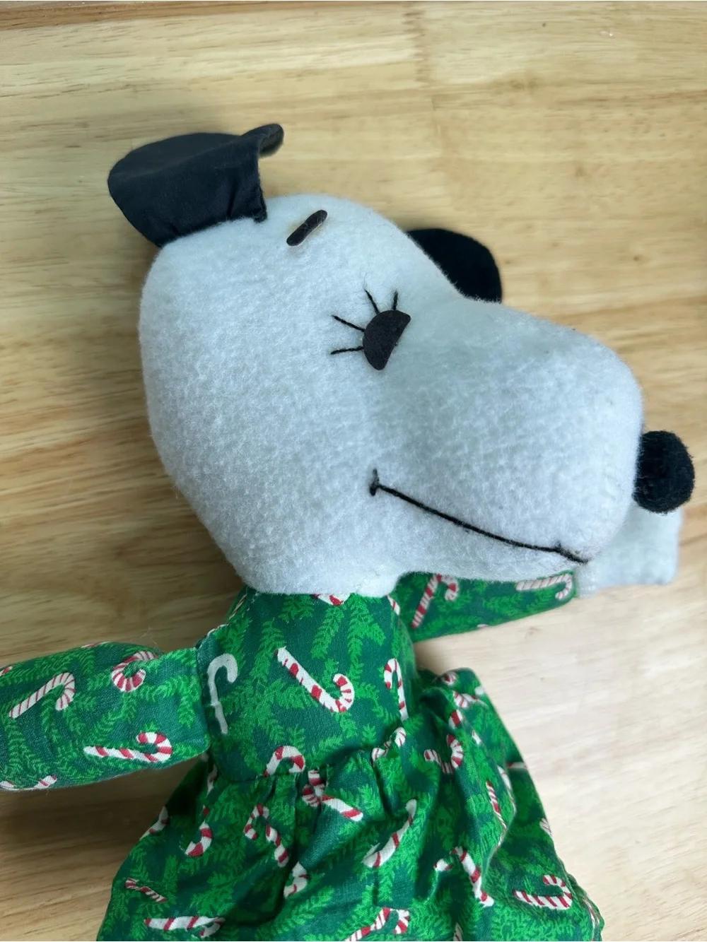 1968 Peanuts Snoopy sister belle 12” Plush Doll in Green Candy-Cane Dress